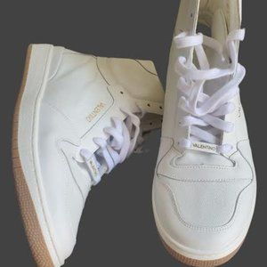 Valentino Garavani Leather White High-Top Lace-Up Sneakers SZ 11 New
